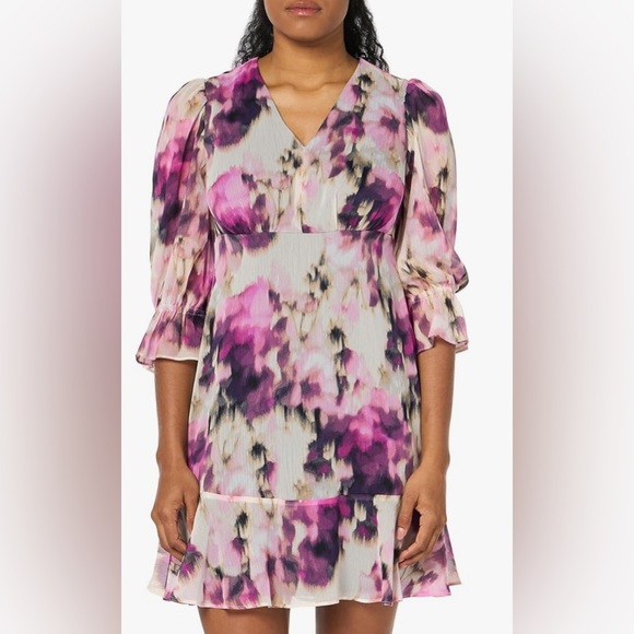 Dkny Dresses & Skirts - DKNY womens 3/4 Sleeve Ruffle Hem V-neck Dress in New Maroon